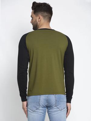 olive green color block raglan t-shirt - 17476606 - Standard Image - 3