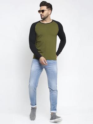 olive green color block raglan t-shirt - 17476606 - Standard Image - 4