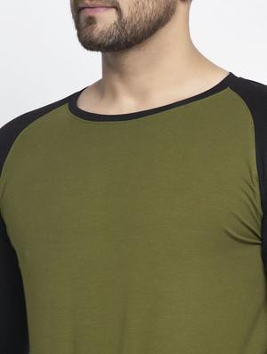 olive green color block raglan t-shirt - 17476606 - Standard Image - 5