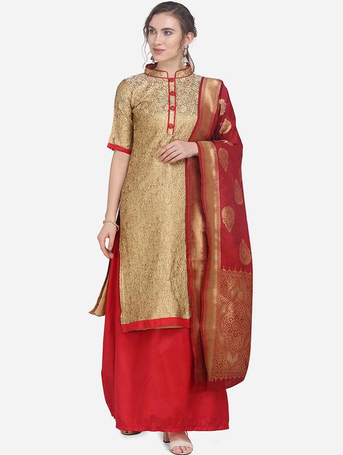 gold art silk salwar suit unstitched - 17476848 - Standard Image - 1