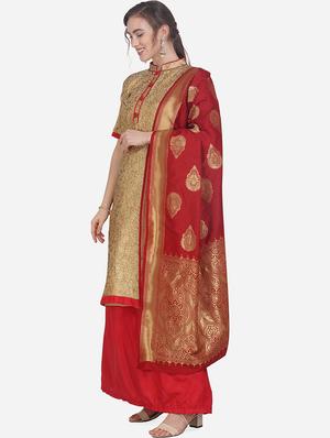gold art silk salwar suit unstitched - 17476848 - Standard Image - 2