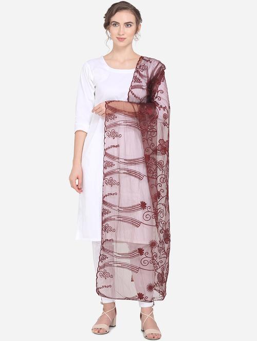brown net embroidered dupatta - 17476858 - Standard Image - 1