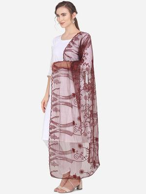 brown net embroidered dupatta - 17476858 - Standard Image - 2