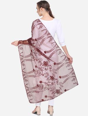 brown net embroidered dupatta - 17476858 - Standard Image - 3