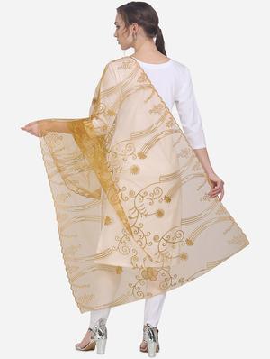 beige net embroidered dupatta - 17476860 - Standard Image - 3