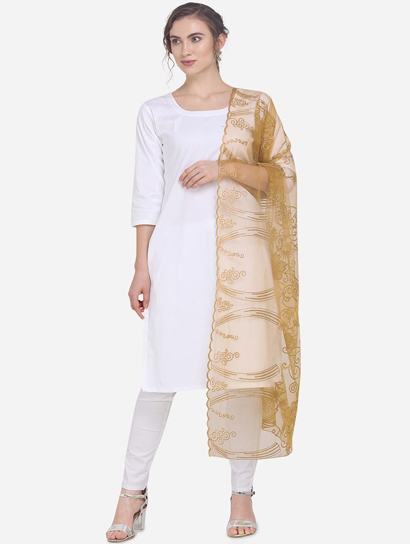 beige net embroidered dupatta - 17476860 - Zoom Image - 1