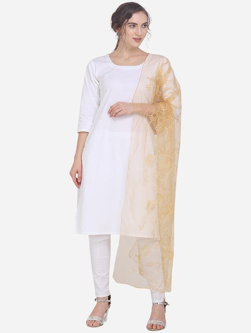beige net embroidered dupatta - 17476869 - Standard Image - 1