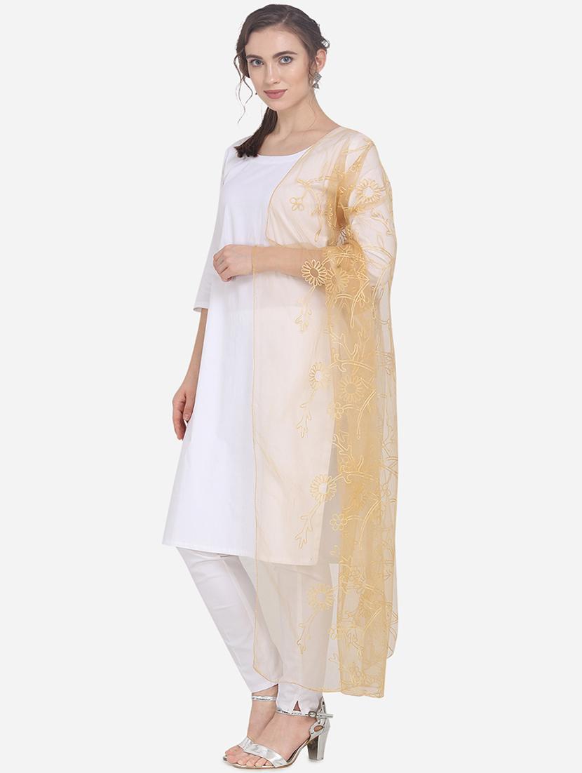 beige net embroidered dupatta - 17476869 - Zoom Image - 2