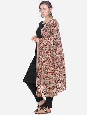 beige chiffon phulkari dupatta - 17476874 - Standard Image - 2