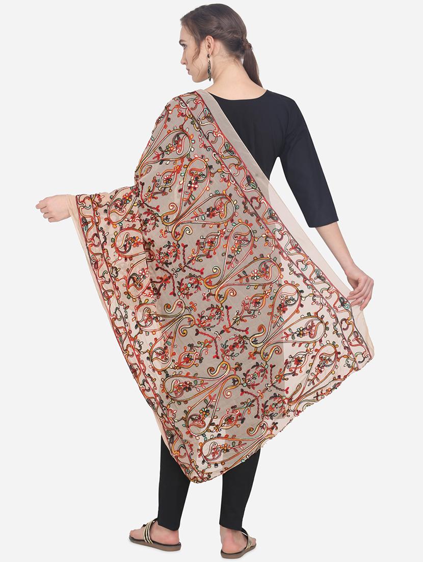beige chiffon phulkari dupatta - 17476874 - Zoom Image - 3