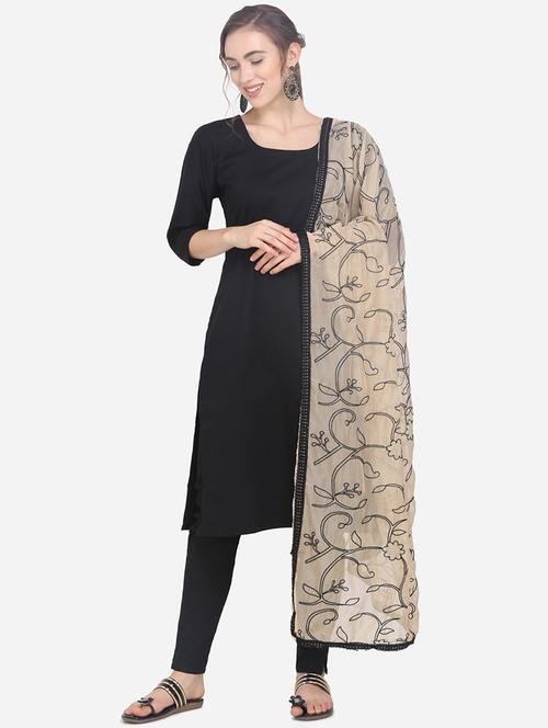 beige poly silk embroidered dupatta - 17476886 - Standard Image - 1