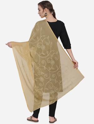 beige chiffon embroidered dupatta - 17476892 - Standard Image - 3