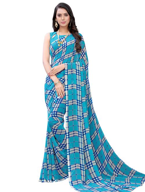 checkered printed saree with blouse - 17476938 - Standard Image - 1