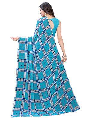 checkered printed saree with blouse - 17476938 - Standard Image - 2
