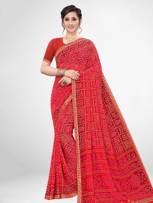 bandhani printed saree with blouse - 17476964 - Standard Image - 1