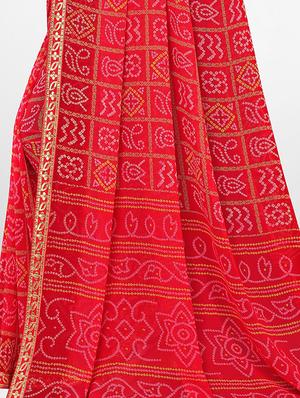 bandhani printed saree with blouse - 17476964 - Standard Image - 3