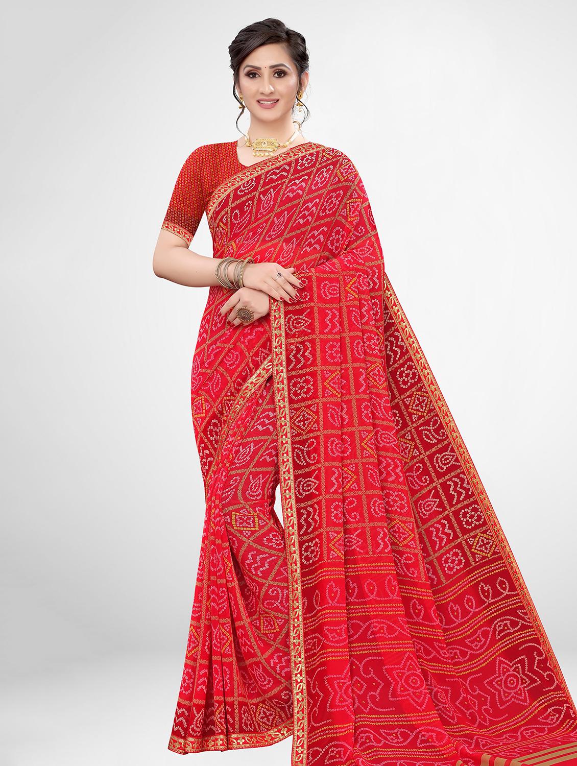 bandhani printed saree with blouse - 17476964 - Zoom Image - 1