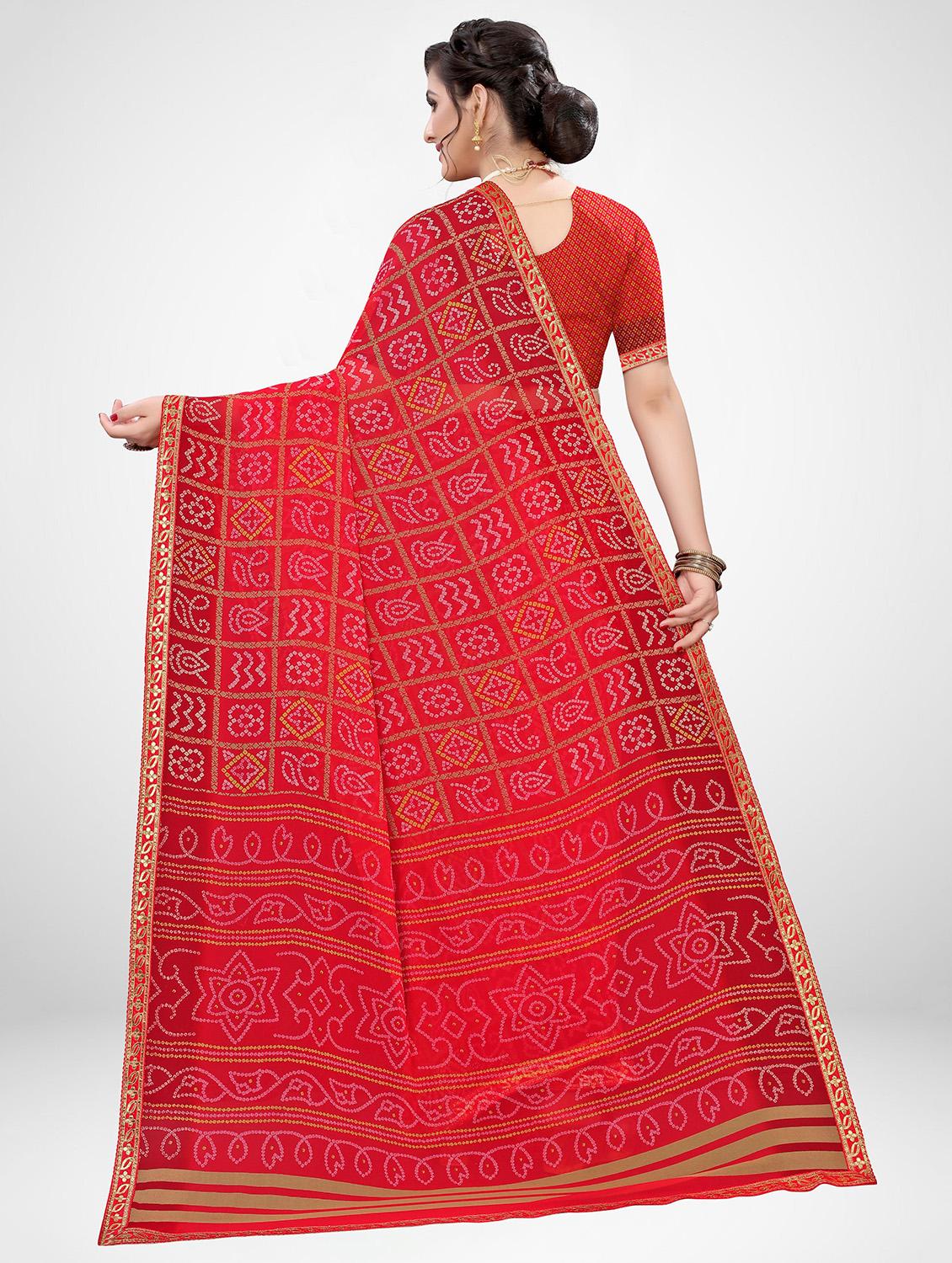bandhani printed saree with blouse - 17476964 - Zoom Image - 2