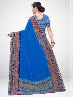 bordered woven saree with blouse - 17476966 - Standard Image - 2
