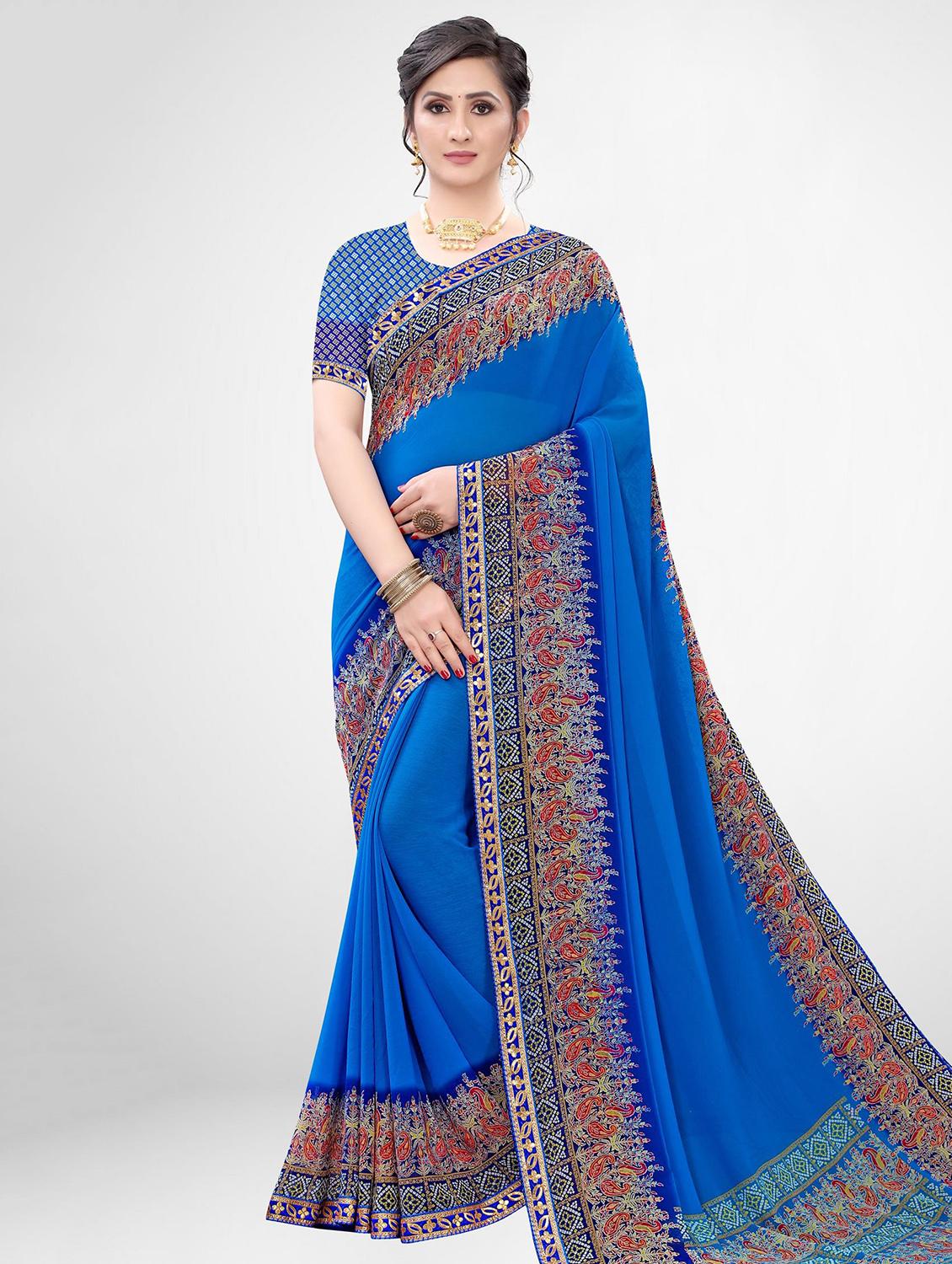 bordered woven saree with blouse - 17476966 - Zoom Image - 1