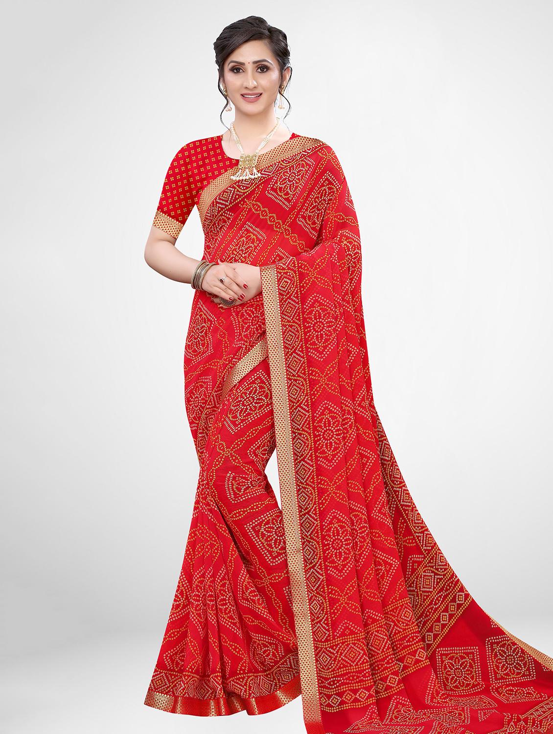 bandhani bordered saree with blouse - 17476983 - Zoom Image - 1
