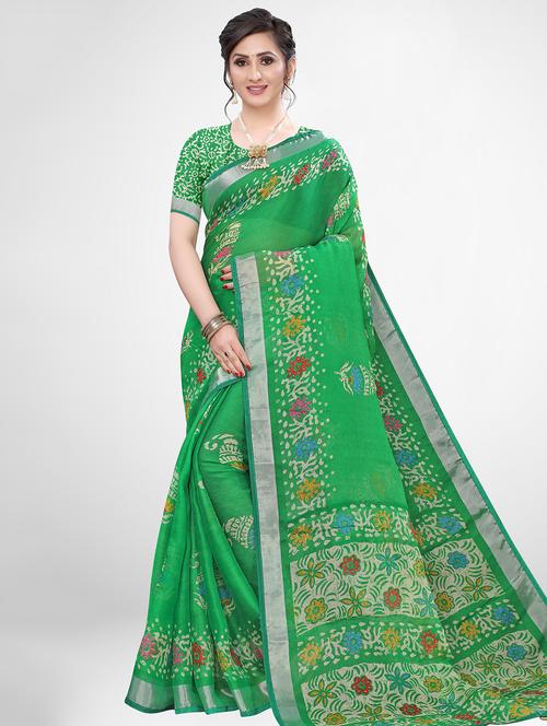 block print bordered saree with blouse - 17476988 - Standard Image - 1