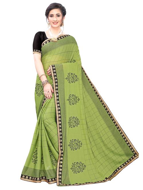 check printed saree with blouse - 17477010 - Standard Image - 1
