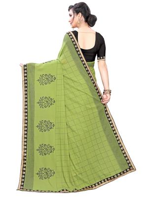 check printed saree with blouse - 17477010 - Standard Image - 2
