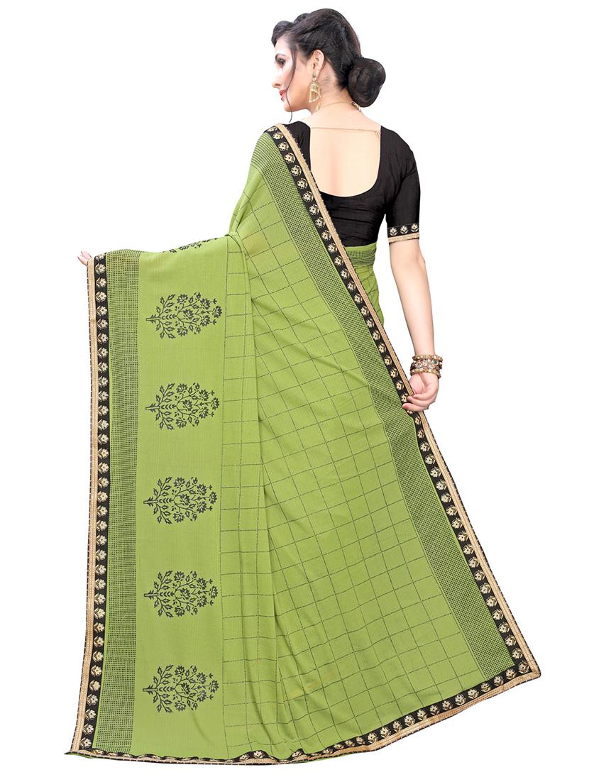 check printed saree with blouse - 17477010 - Zoom Image - 2