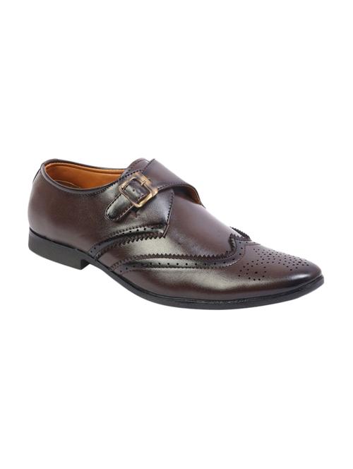 brown synthetic & mesh slip on monk straps - 17477092 - Standard Image - 1