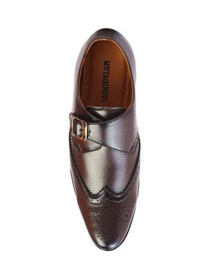 brown synthetic & mesh slip on monk straps - 17477092 - Standard Image - 3