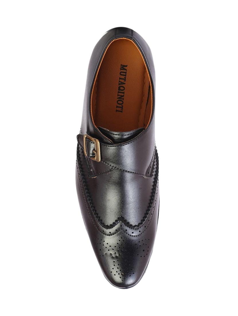 black synthetic & mesh slip on monk straps - 17477093 - Zoom Image - 3