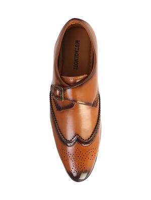 brown synthetic & mesh slip on monk straps - 17477094 - Standard Image - 3