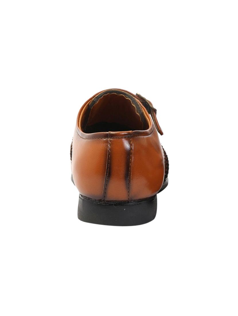brown synthetic & mesh slip on monk straps - 17477094 - Zoom Image - 2