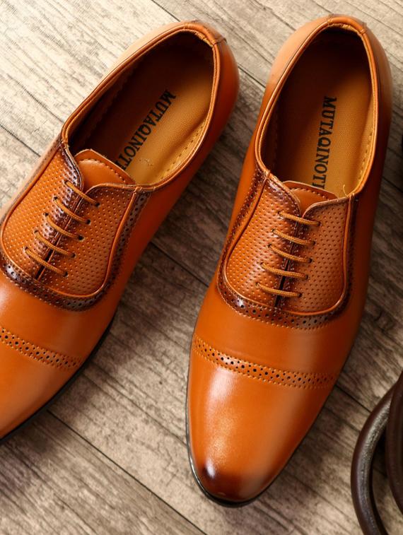 brown synthetic & mesh laceup oxfords - 17477098 - Zoom Image - 2