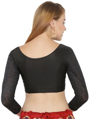 black cotton lycra solid blouse - 17477407 - Standard Image - 3