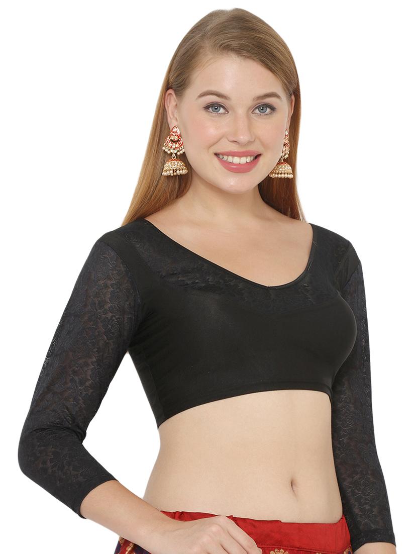 black cotton lycra solid blouse - 17477407 - Zoom Image - 2