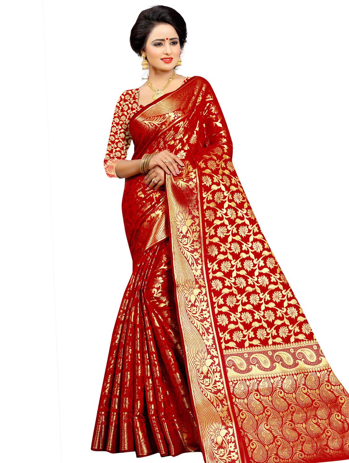 floral banarasi saree with blouse - 17477424 - Zoom Image - 1