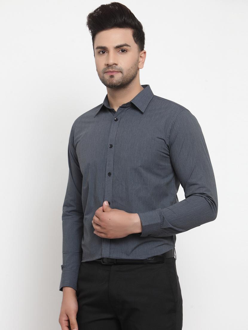 grey solid formal shirt - 17478168 - Zoom Image - 2