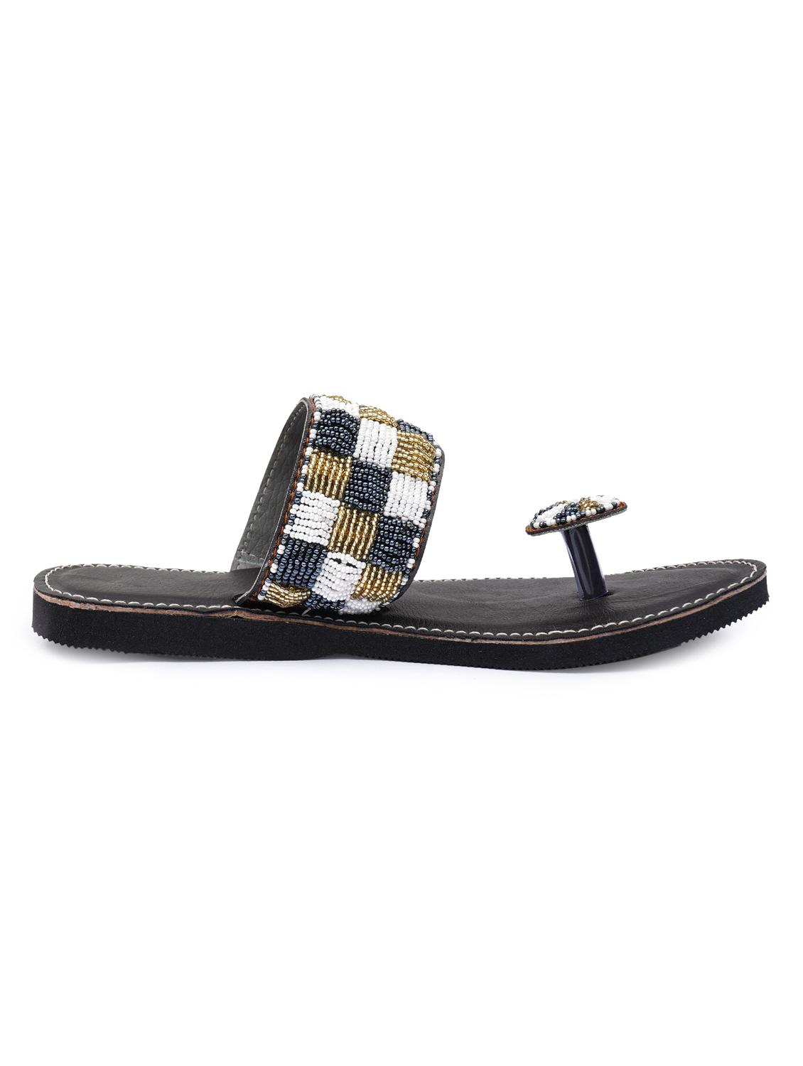 grey synthetic open thong kolhapuris - 17478185 - Zoom Image - 2