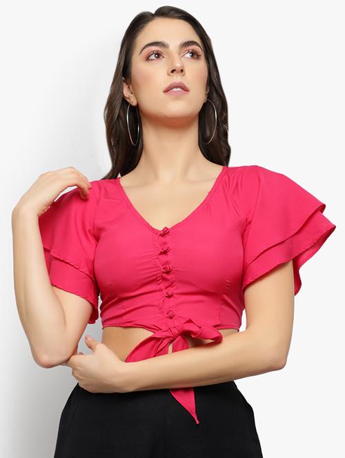 tie front crop top - 17478267 - Standard Image - 1