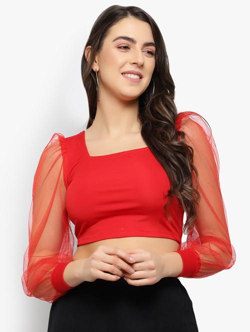 puff sleeved crop top - 17478277 - Standard Image - 1