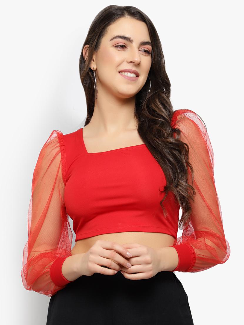 puff sleeved crop top - 17478277 - Zoom Image - 1