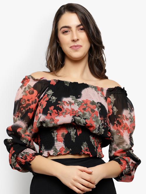 smocked waist floral top - 17478285 - Standard Image - 1