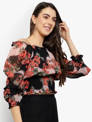 smocked waist floral top - 17478285 - Standard Image - 2