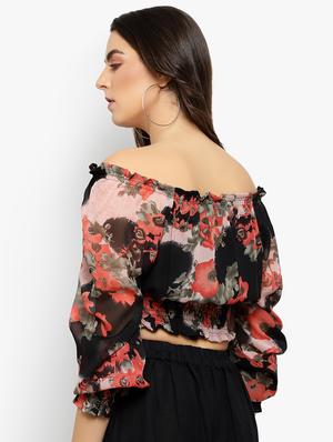 smocked waist floral top - 17478285 - Standard Image - 3