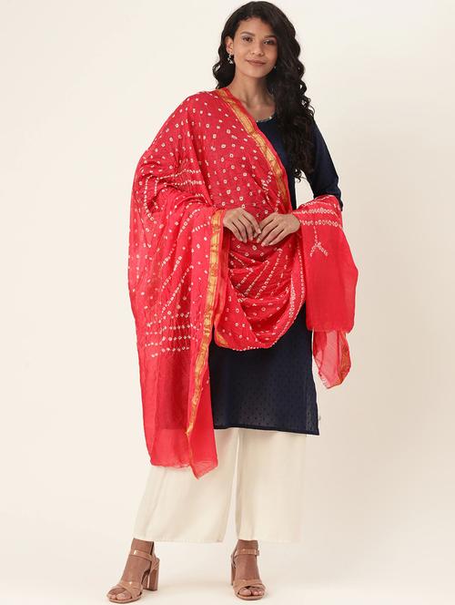 pink silk blend bandhani dupatta - 17479155 - Standard Image - 1