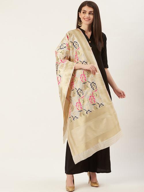 offwhite silk blend printed dupatta - 17479167 - Standard Image - 1