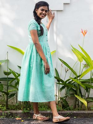 button up striped a-line dress - 17480662 - Standard Image - 2