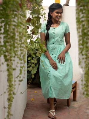 button up striped a-line dress - 17480662 - Standard Image - 4